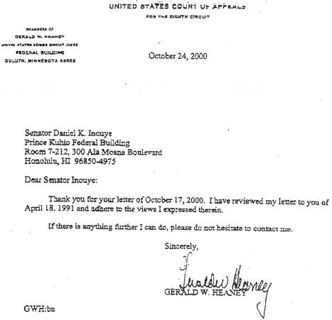 Judge Heaney - October 2000 Letter